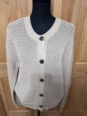 J.Crew Open Knit Button Front Cardigan Sweater Tan XL